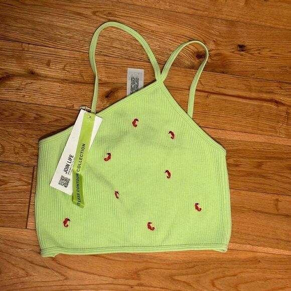 Zara NWT bright green/red seahorse ribbed limitless contour crop top Size XS-S - Picture 1 of 6